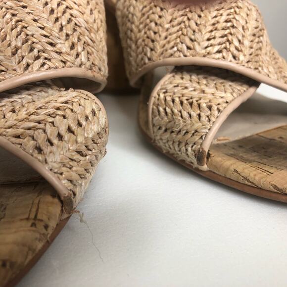 Dolce Vita Sandals Cross Over Woven Jute Cork Block Heel Slip On Tan 8.5 - Picture 8 of 9